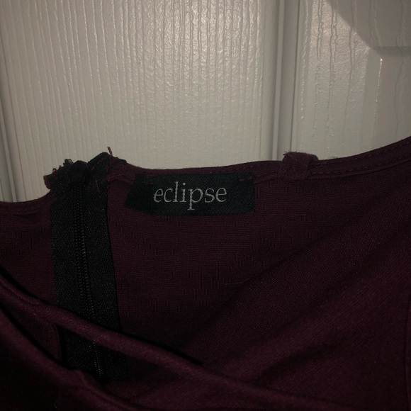 Sangria / Plum bodycon dress with cross cross plunging v neckline S - Picture 3 of 4